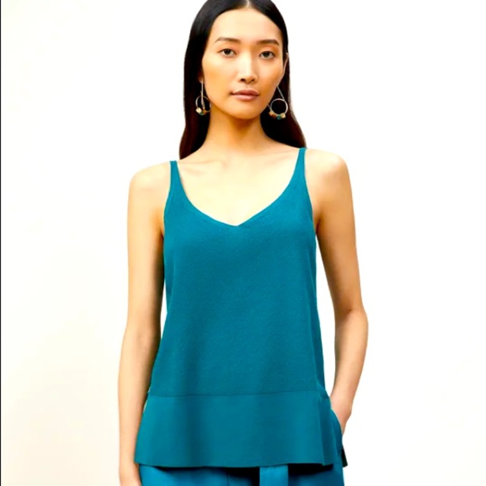 💕FINAL DROP LAST CHANCE💕 Lafayette 148 New York V-NECK TANK Deep Lagoon Large - Picture 3 of 8